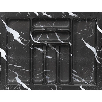 Лоток для столовых приборов 700 MARBLE 635*485, черно-серый мрамор AKS - фото 1