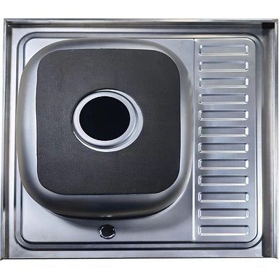 Мойка н/сталь, прямоугольная одночашевая, 800*600мм, полир хром, мойка справа, накладная, AKS (0,6мм) - фото 3