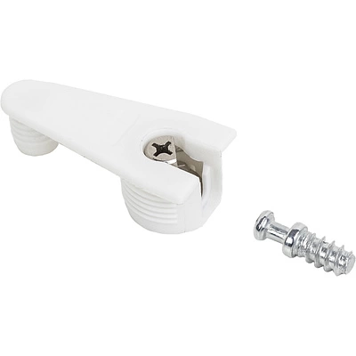 Эксцентриковая стяжка быстрого монтажа с аутригером 20 мм и 10 мм белая + шток 6*11мм (уп/0,1тыс.шт) AKS - фото 1