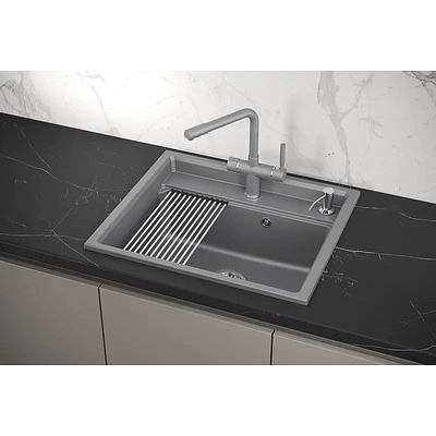 Мойка кварц, прямоугольная, KS-6003, 600*510мм, алюминиум, на столешницу, Granula - фото 4