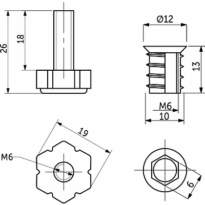 Регулятор уровня+муфта М6 черный вкручиваемая (1 упак. = 100 компл.) AKS - фото 2