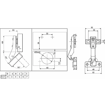 Петля угловая 45° с пружиной 48мм h2 slide-on AKS - фото 2