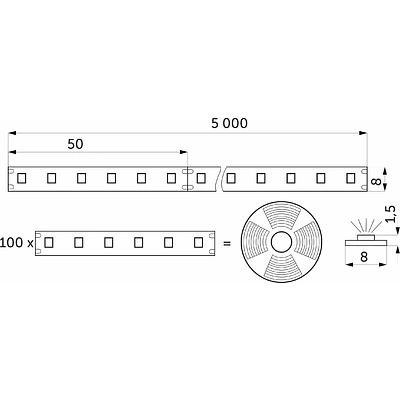 Лента светодиодная - 9,6W/m, 24V, 8мм, 2835, 120 д/м, IP20, нейтральный белый (4000K), CRI>80, 1100 Lm, 5м, AKS - фото 2