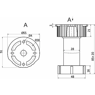 Опора кухонная пласт. h100 трехсоставная с обрезанным верхом, черный (1 упак. = 400 шт.) LEBA - фото 2