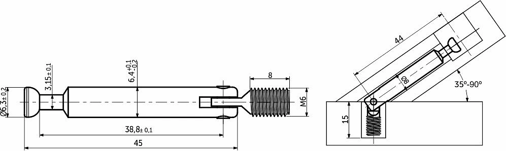 Шток эксцентрика шарнирный, регулировка угла 30-90 (уп/100шт) AKS - фото 2