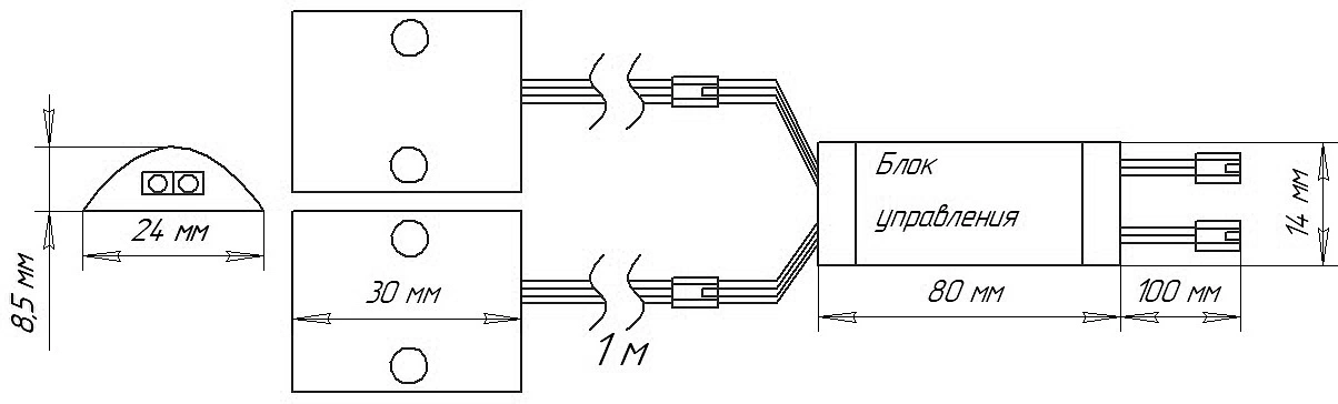 Выключатель бесконтактный на преграду, двойной, накладной, плоский, 12/24V, 60W/100W, черный, AKS - фото 2