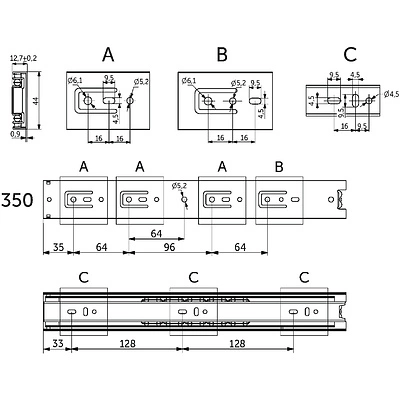 Направляющая шариковая L-350 h=45 AKS A - фото 2