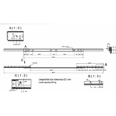 Механизм для раздвижных столов внешний синхронный со стопором L-1200мм AKS - фото 2