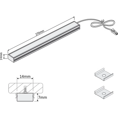 Светильник светодиодный накладной Pupil, 12VDC 4,0W, L-270mm, холодный белый 6000K, 2м, алюминий, HLT - фото 2