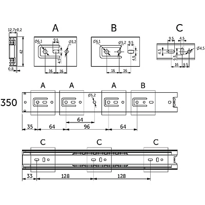 Направляющая шариковая L-350 h=42 GRIDLI A - фото 2