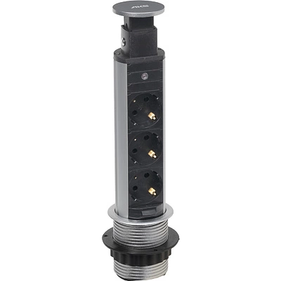 Выдвижной удлинитель Vulcan, 60 мм, 3 розетки, крышка пластик, цвет алюминий, AKS - фото 3