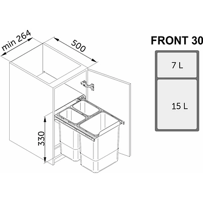 Мусорные контейнеры выдвижные 300 JC603 (1*7LT, 1*15LT), серый REJS - фото 2