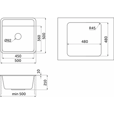 Мойка кварцевая, квадратная, ST-5001, 500*500мм, беж, Granula - фото 2