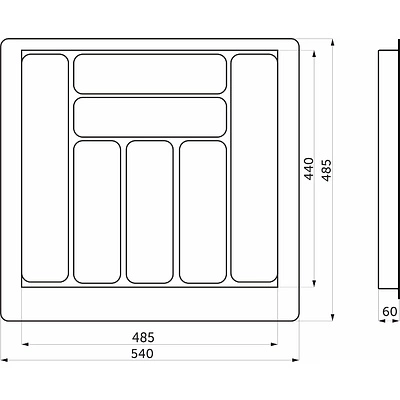 Лоток для столовых приборов 600 BASIC 540*485, серый AKS - фото 2