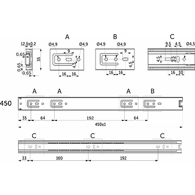 Направляющая шариковая L-450 h=35 GRIDLI A - фото 2