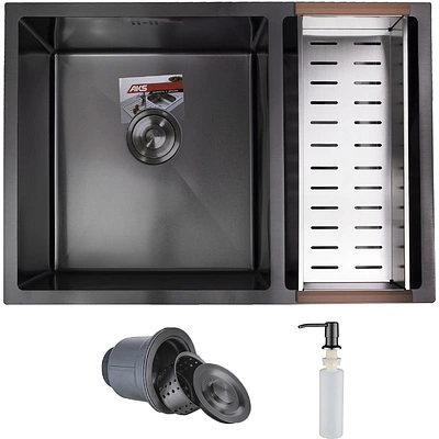 Мойка н/сталь, прямоугольная двухчашевая, 750*510мм, черный, универсальная, AKS (3,2мм) - фото 3