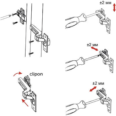 Петля внутренняя с доводчиком 45мм h0 clip-on AKS PLUS (саморезы, заглушки) - фото 6