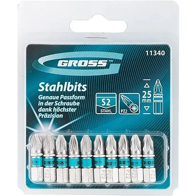 Бита 1/4 для шурупов PZ2 крестовая 25мм GROSS (упак.-10шт.) - фото 1