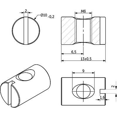Гайка бочонок М6*10*13 симметричная белый цинк (уп/10шт) AKS - фото 2