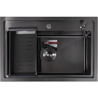 Мойка н/сталь, прямоугольная одночашевая, 700*460мм, глянец черный, врезн на/вровень столешнице, AKS (3,2мм) - фото 3