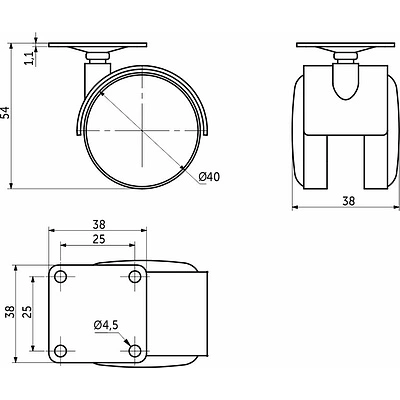 Колесо меб. пласт. d40 с площадкой, серый AKS - фото 2