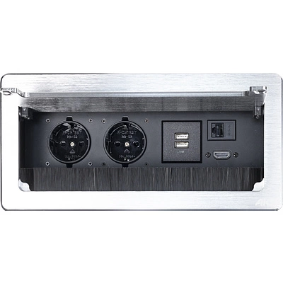 Выдвижной удлинитель Atlas USB, 2 розетки, 2xUSB, HDMI, LAN, шлиф. сталь, AKS - фото 4