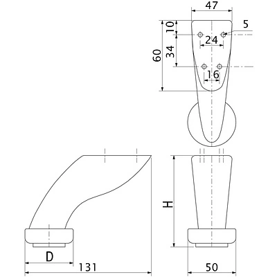 Опора меб. мет. D-712 h100 хром AKS - фото 2