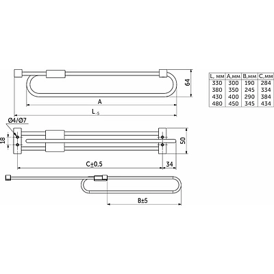 Выдвижная вешалка L-300/330 усиленная овальная, хром/черный GRIDLI - фото 2