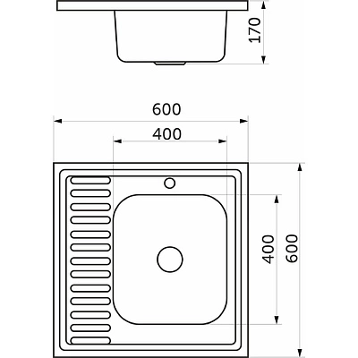 Мойка н/сталь, квадратная одночашевая, 600*600мм, полир хром, мойка справа, накладная, AKS (0,6мм) - фото 2