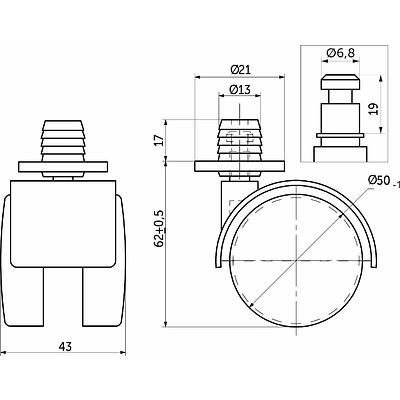 Колесо меб. пласт. d50 со штоком и втулкой, черный AKS - фото 2