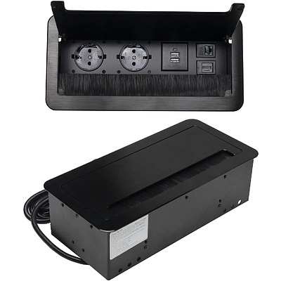 Выдвижной удлинитель Atlas USB, 2 розетки, 2xUSB A, HDMI, LAN, черный, AKS - фото 1