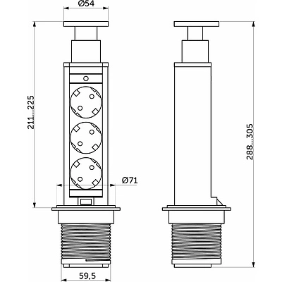 Выдвижной удлинитель Vulcan, 60 мм, 3 розетки, крышка пластик, цвет черный, AKS - фото 2