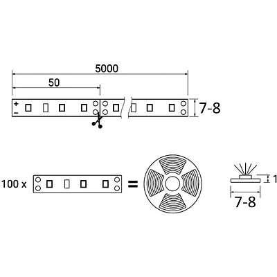 Лента светодиодная - 4,8W/m, 12V, 8мм, 2835, 60 д/м, IP20, холодный белый (6000K), CRI>70, 220 Lm, 5м, AKS - фото 2
