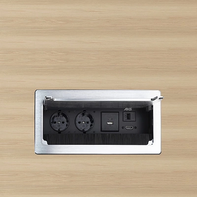 Выдвижной удлинитель Atlas USB, 2 розетки, USB A + C, HDMI, LAN, шлиф. сталь, AKS - фото 4