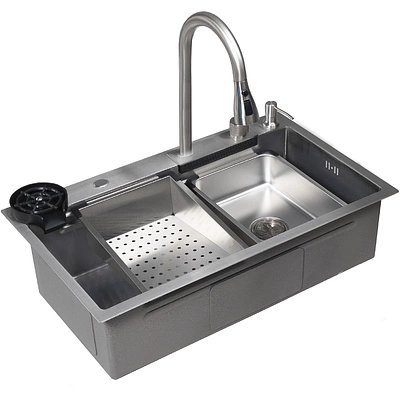 Мойка н/сталь, прямоугольная одночашевая, со смесителем, 750*450мм, соты сатин, PVD, врезн на/вровень столешнице, AKS (3,2мм) - фото 3