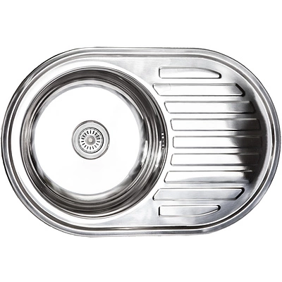 Мойка н/сталь, овальная одночашевая, 770*500мм, полированный хром, врезн на столешницу, AKS (0,8мм) - фото 1