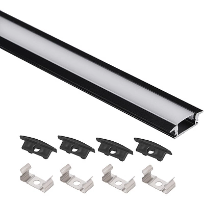 Профиль алюминиевый врезной LIRA-1707 с экраном, цвет черный, 2м, AKS (в комплекте 4 заглушки и 4 крепления) - фото 3