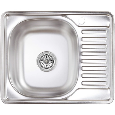 Мойка н/сталь, прямоугольная одночашевая, 580*480мм, матовый хром, врезн на столешницу, AKS (0,8 мм) - фото 1