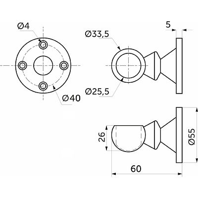 Держатель дистанционный концевой трубы d25 (993), черный AKS - фото 2