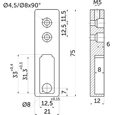 Держатель штанги гардеробной прямоуг. FAME LUMI/1 концевой, черный браш AKS - фото 2