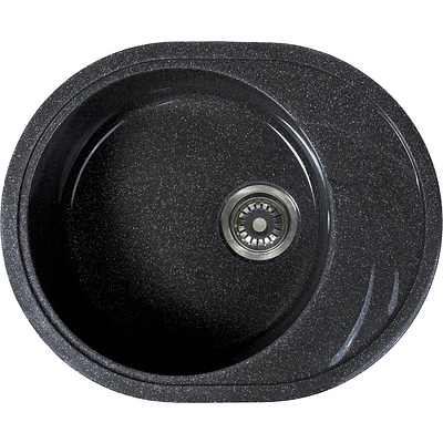 Мойка каменная, овальная одночашевая с крылом, S-20, 560*460мм, асфальт, врезная, Sim Gran - фото 1