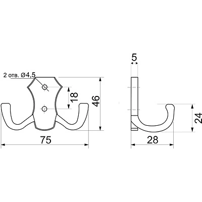 Крючок меб. двухрожковый мет. WP89 белый AKS - фото 2