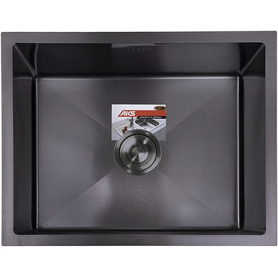 Мойка н/сталь, прямоугольная одночашевая, 570*460мм, черный, универсальная, AKS (3,2мм) - фото 4