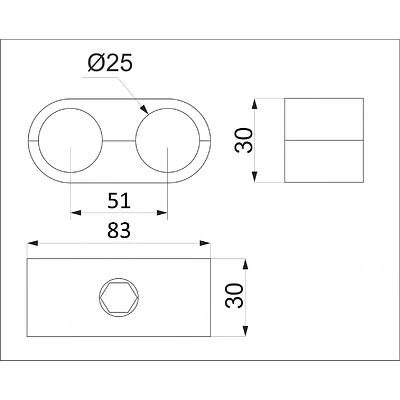 Соединитель 2-х труб d25 (503А) простой параллельный, хром AKS - фото 2