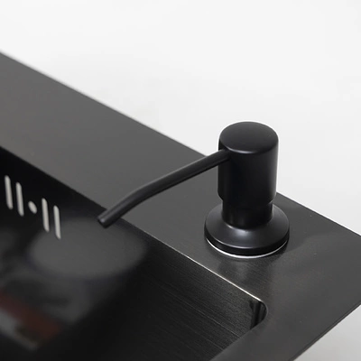 Мойка н/сталь, прямоугольная одночашевая, 700*460мм, глянец черный, врезн на/вровень столешнице, AKS (3,2мм) - фото 6