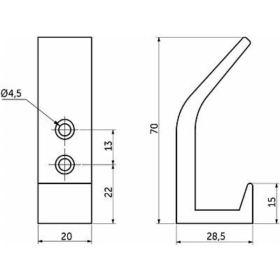 Крючок меб. двухрожковый мет. BLOCK черный матовый AKS - фото 5