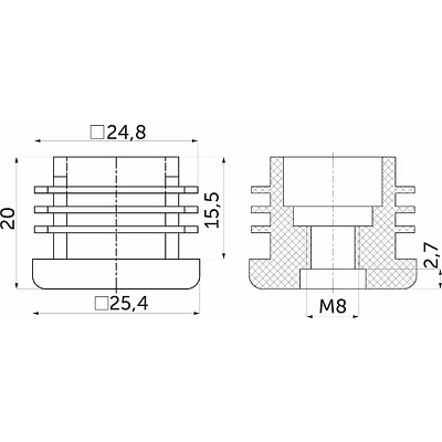 Подпятник под болт М8 для квадр. трубы 25*25 QUADRO, черный AKS - фото 2