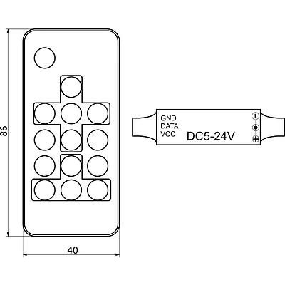 Контроллер для светодиодной ленты RGB SPI, с пультом, 12/24V, 72W/144W, AKS - фото 2