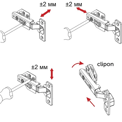 Петля накладная с доводчиком 45мм планка h0 clip-on 3D регулировка комплект заглушек с саморезами AKS PLUS - фото 5