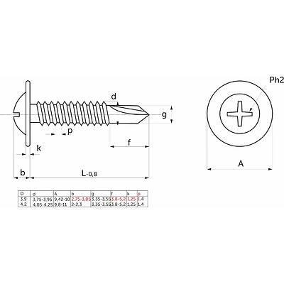 Саморез с прессшайбой сверло 4,2*13 (уп/1тыс.шт) AKS - фото 2